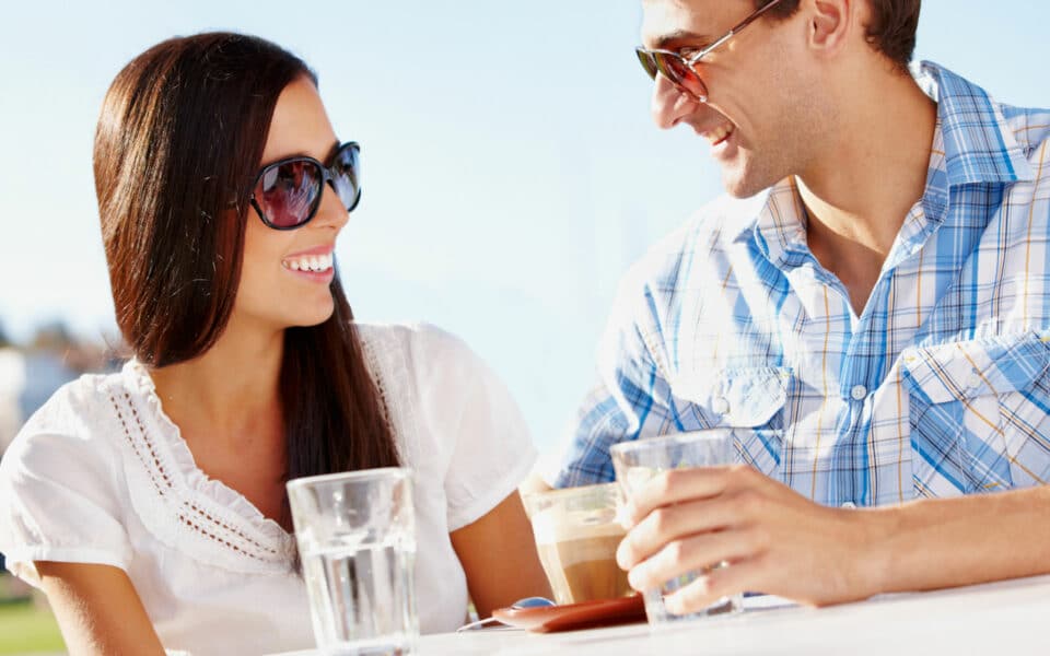 Couple enjoying a drink together
